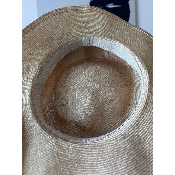 Vintage Woven Straw Boater Hat Purple Satin Ribbon Bow Kentucky Derby Sun Hat main image 4